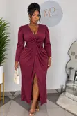 Shein Wine Silk Long Dress - 2