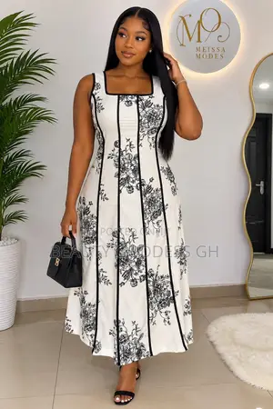 White Dress with Black Floral Designs - Shein