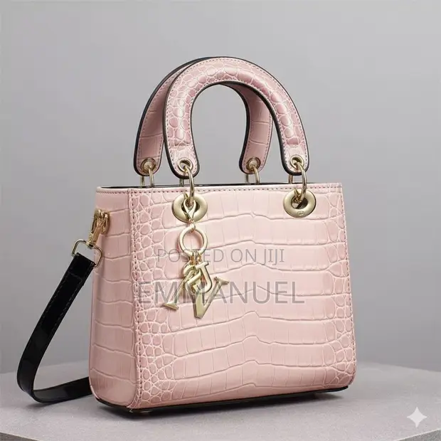 Pink Croc-Embossed Top-Handle Bag - 1
