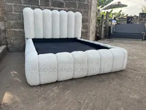 Plush Channel-Tufted Boucle Double Bed Frame