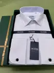 Tm Lewin White/Blue Cotton Long Sleeve Dress Shirt - 2