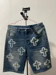 Men's Designer Denim Shorts - Blue Cross Print - 1
