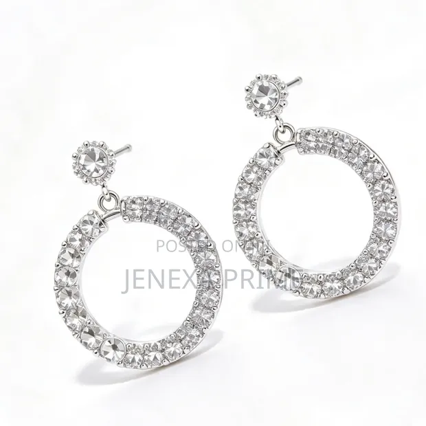 Brand New Silver Crystal Hoop Earrings - 1
