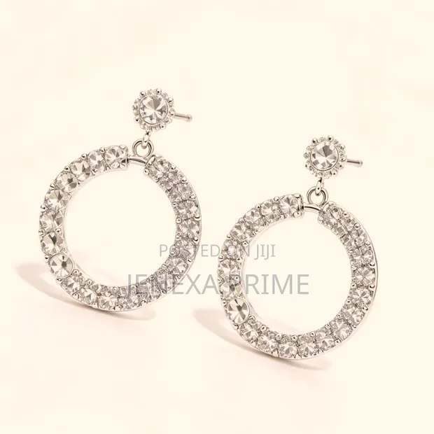 Elegant Silver Crystal Hoop Earrings - 1