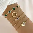 5Pcs Green Gemstone Stackable Vintage Chain Bracelets - 1