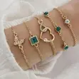 5Pcs Green Gemstone Stackable Vintage Chain Bracelets - 2