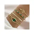 4PCS Green Gemstone Stackable Vintage Chain Link Bracelets - 1
