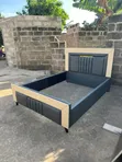 Gray and Cream Leather Double Bed Frame - 1