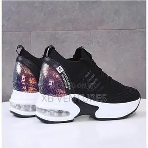 Women's Black Sequined Thick-Soled Sneakers