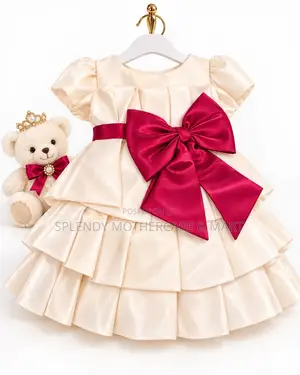 Elegant Girls' Party Dress - Burgundy Satin Bow
