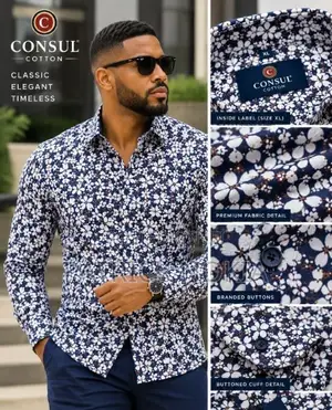 Consul Men's Classic Floral Long Sleeve Shirt