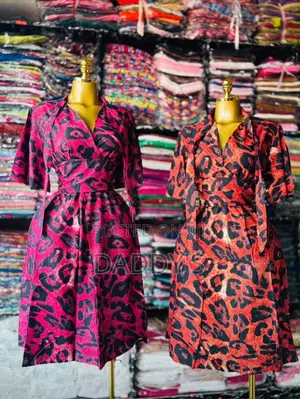 Ladies Leopard Print Wrap Dress with Tie Neck