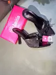 Amitin Black Lace Bow Pointed Mule Heels - Size 39 - 2