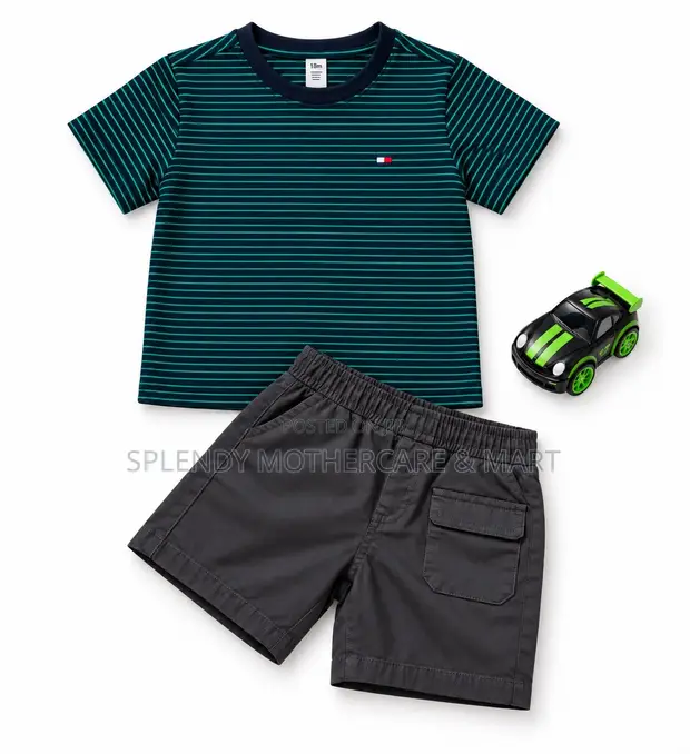 Boys' Navy & Green Striped T-Shirt and Shorts Set - 18 Months - 1