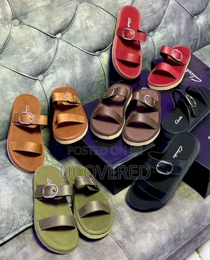 Clarks Two-Strap Flat Slide Sandals