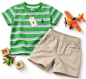 Boys' Green Striped T-Shirt and Shorts Set (18 Months)