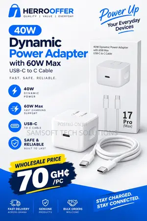 40W Dynamic Power Adapter with 60W USB-C to C Cable