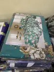 Teal Green Floral Bedsheet Set - Double Size - 3 Pcs - 1