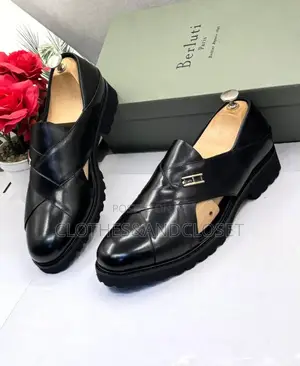 Berluti Men's Black Leather Slip-on Cross-Strap Sandals