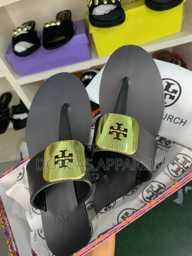 Tory Burch Women's Black Leather Slippers - Size 38 - 1