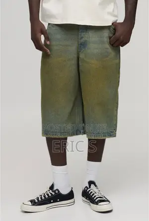 Boohooman Longline Tinted Denim Jorts - Green