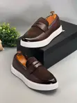 Executive Men's Brown Suede & Leather Loafers - 1