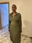 Green Pleated Ball Gown Dress - 3