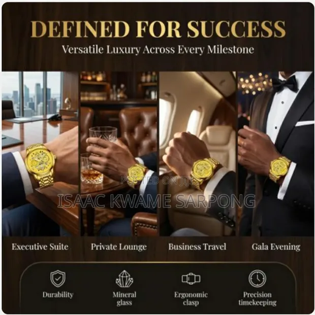 Men's Luxury Hollow Noctilucence Waterproof Calendar Watch - Gold - 1