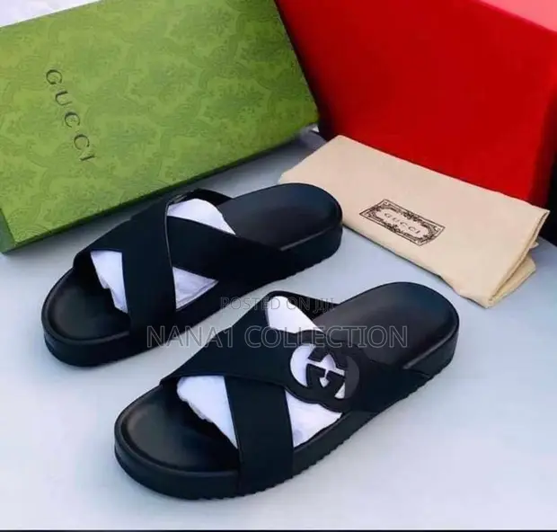 Gucci Crossed Leather Slide Sandals - 1