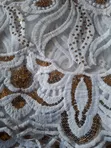 White Cord Lace Fabric with Gold Sequins & Satin Lining - 1