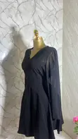 Black Long-Sleeved Fit-and-Flare Dress - 1