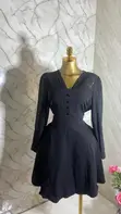 Black Long-Sleeved Fit-and-Flare Dress - 2