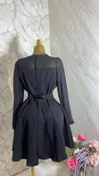 Black Long-Sleeved Fit-and-Flare Dress - 3