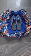 Crop Top, Bubble Skirt & Beaded Slippers Set - 1