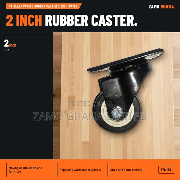 Tera 2 Inch Black/White Rubber Swivel Caster - 1