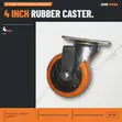 NT Orange HD Rubber Caster 4 Inch Swivel - 2