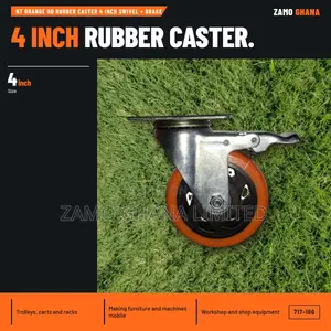 NT Orange HD Rubber Caster 4 Inch Swivel + Brake