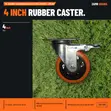 NT Orange HD Rubber Caster 4 Inch Swivel + Brake - 1