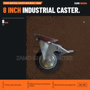 Tera Black Industrial Caster 8 Inch Swivel + Brake