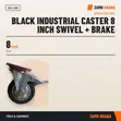 Tera Black Industrial Caster 8 Inch Swivel + Brake - 2