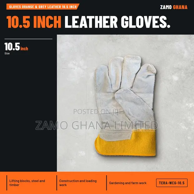 Ace-Tek Orange & Grey Leather Gloves - 10.5 Inch - 1