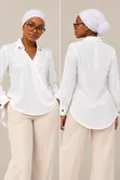 Elegant Women's White Wrap Blouse - Office Wear - 2