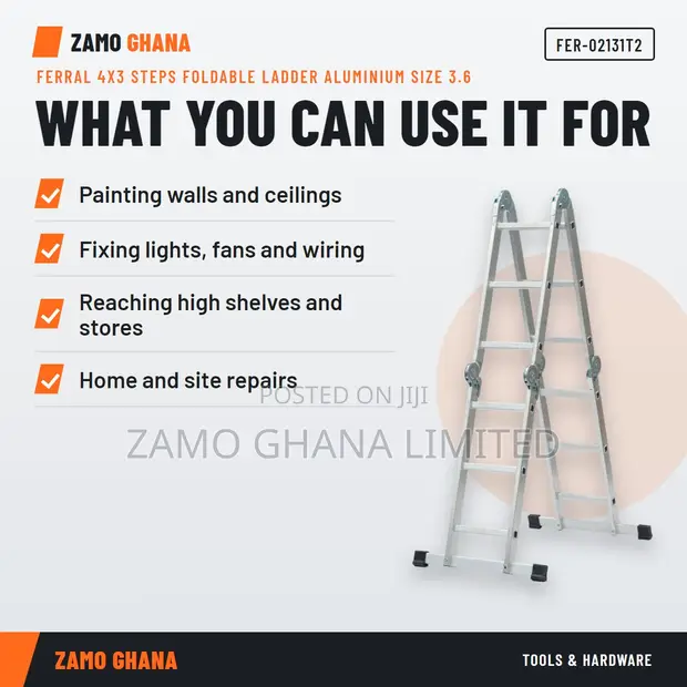 Ferral 4x3 Steps Foldable Aluminium Ladder (3.6m) - 1