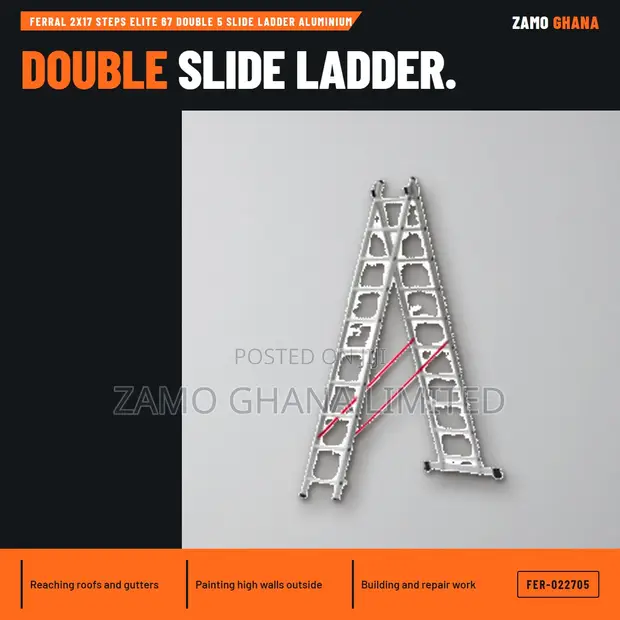 Ferral 2x17 Steps Elite 67 Double Slide Ladder Aluminium - 1