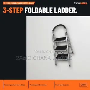 Tera 3-Step Foldable Steel Ladder - Black