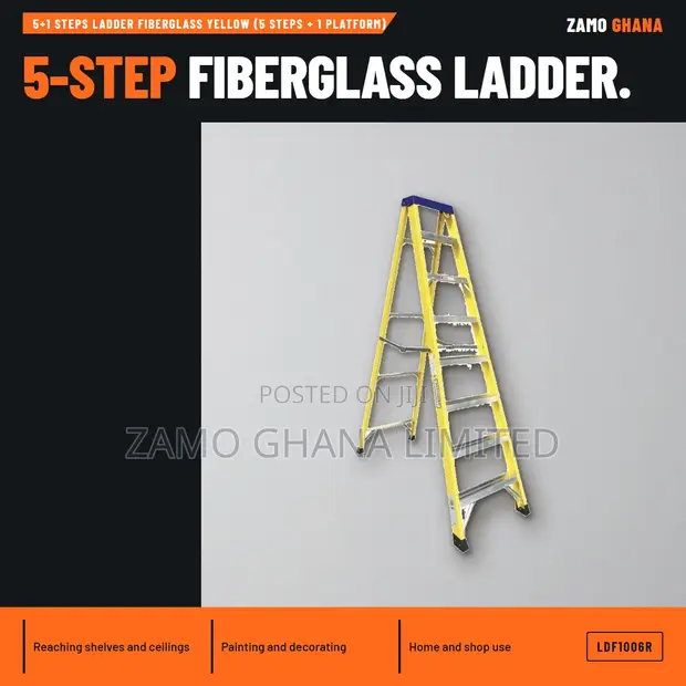 Tera 5+1 Steps Fiberglass Ladder - Yellow - 1