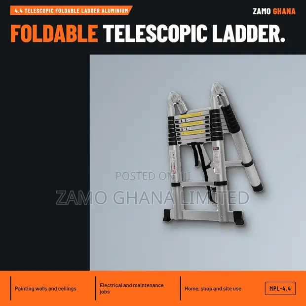 4.4m Telescopic Foldable Ladder - Aluminium - 1