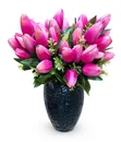 Minimalistic Emerald Green Flower Vase with Pink Tulips - 1