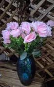 Minimalistic Emerald Green Flower Vase with Pink Tulips - 5