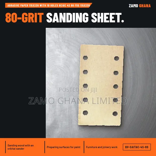Sait Abrasive Paper 115x230mm, 10 Holes, Beige, 80 Grit - 1